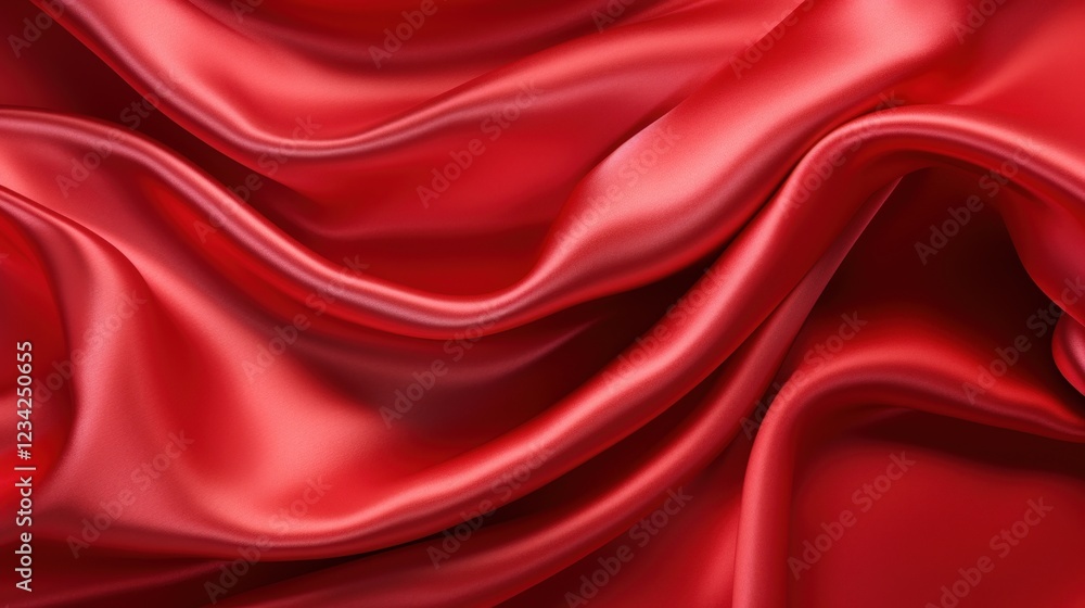 Obraz premium Elegant Smooth Red Silk Fabric Draped in Sensational Curves, Ideal for Luxurious Home Decor or Fashion Design Inspiring Sensation and Style