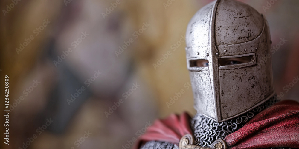 Fototapeta premium Historical knight figure with detailed armor and helmet