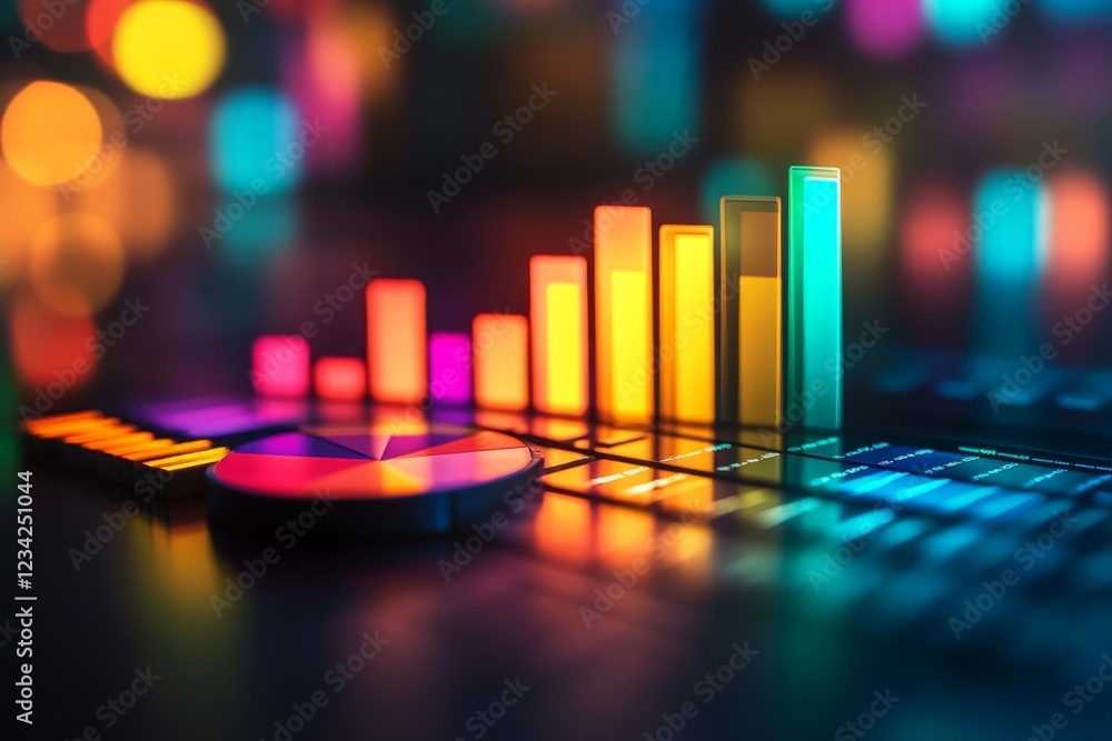 Colorful data visualization with vibrant charts and graphs representing analytics Colorful data visualization with vibrant charts and graphs representing analytics