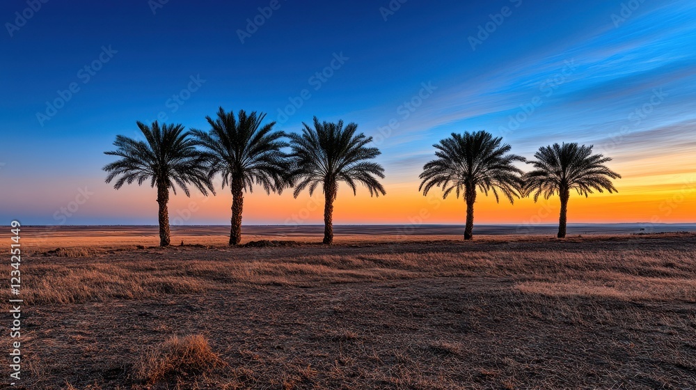 Fototapeta premium Sunset Sky Over Palm Trees on Tranquil Beach Landscape