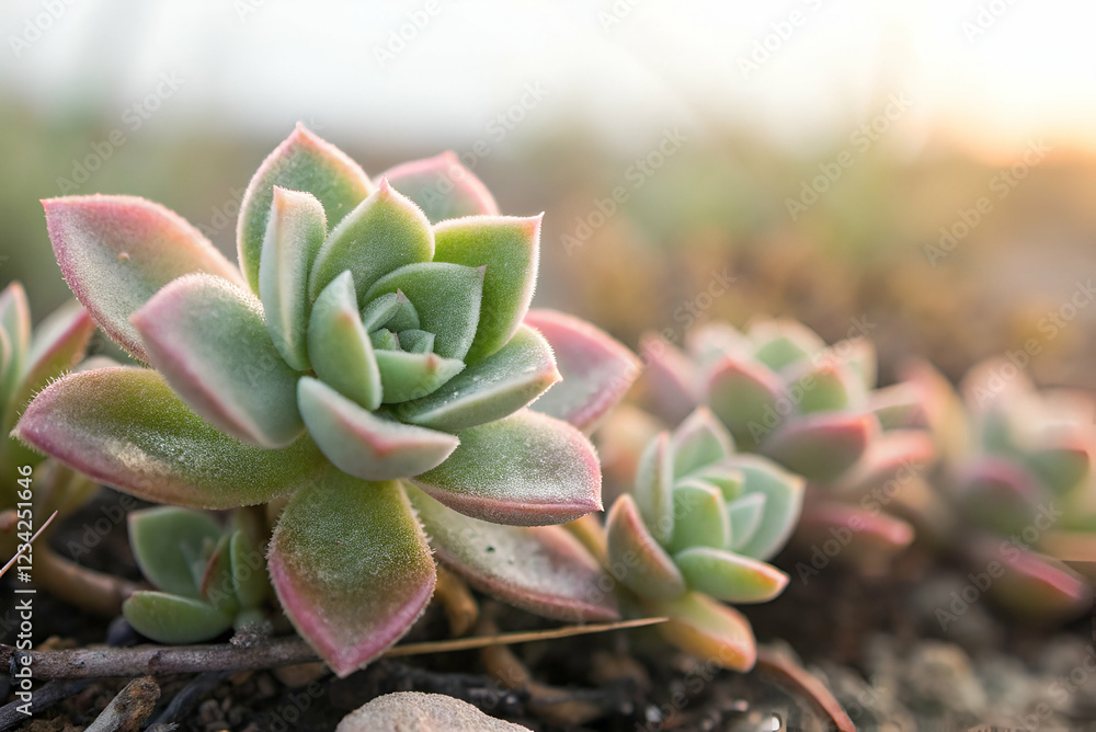 Mental Health Support, A close-up of vibrant succulents with green and pink hues, basking in soft sunlight against a blurred background. Mental Health Support, A close-up of vibrant succulents with green and pink hues, basking in soft sunlight against a blurred background.