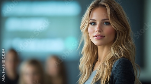 Beautiful Blonde Woman Posing with Blurry Background