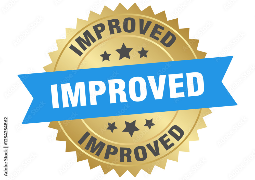 improved. improved round blue and gold label isolated on transparent background improved. improved round blue and gold label isolated on transparent background