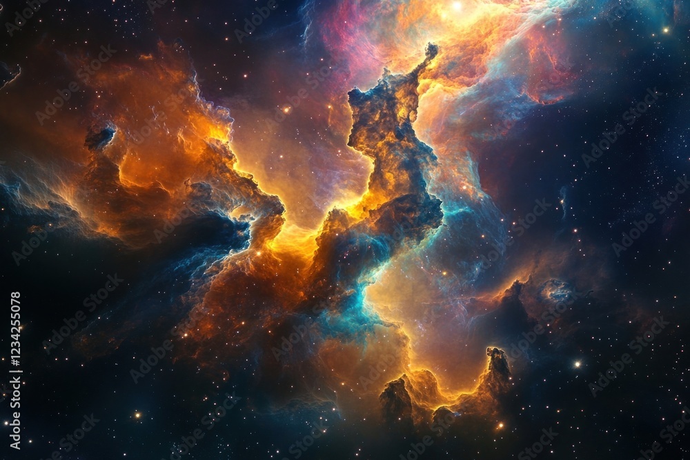 Fototapeta premium A beautiful nebula with many vibrant colors and space in the background astronomy universe interstellar.