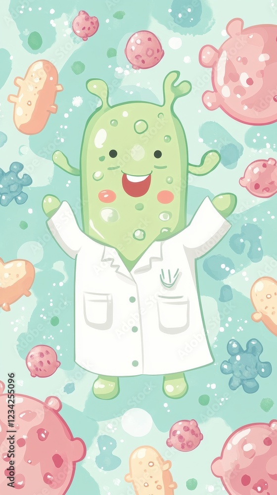 Happy Germ Scientist Studying Microbes In Lab Coat