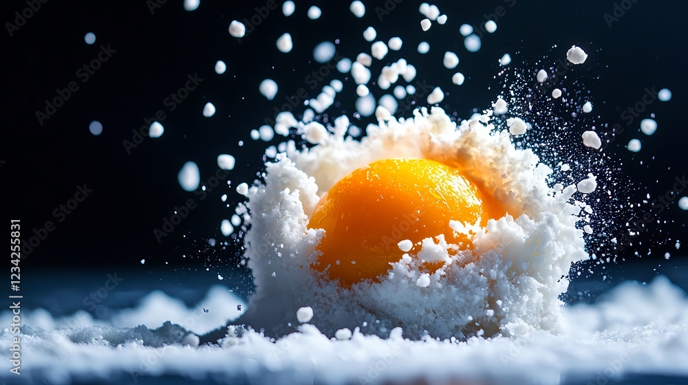 Dynamic Egg Yolk Explosion Against Dark Dynamic Egg Yolk Explosion Against Dark