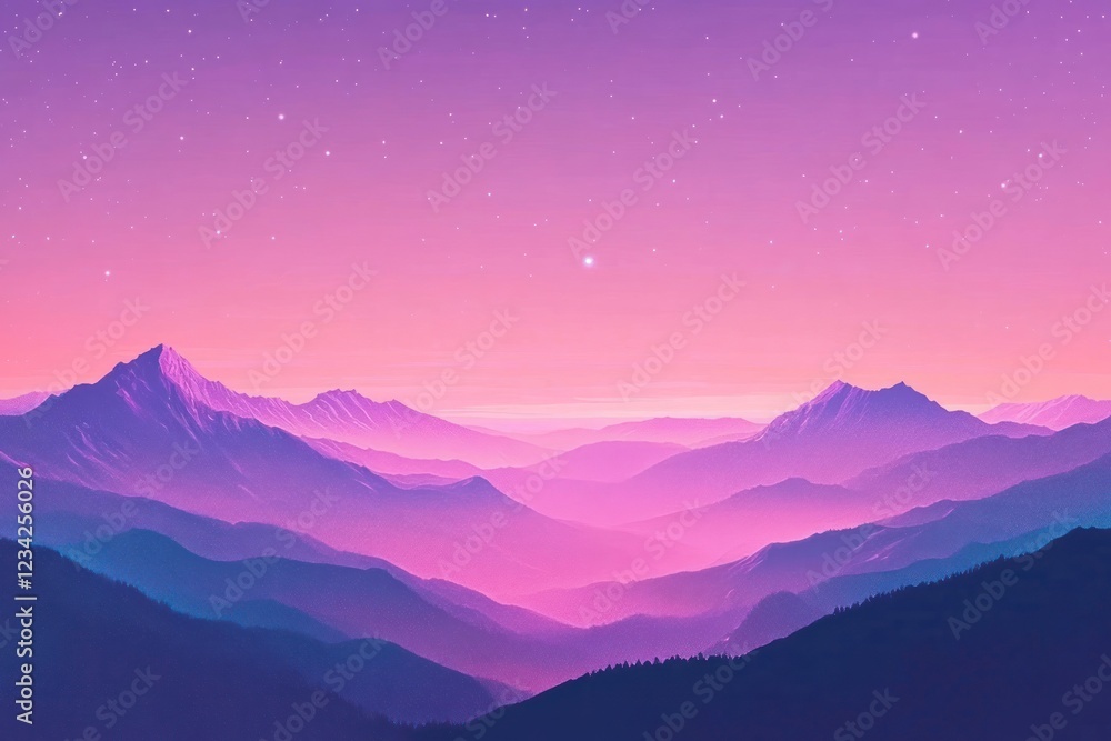 Fototapeta premium Lofi sky background purple landscape mountains.
