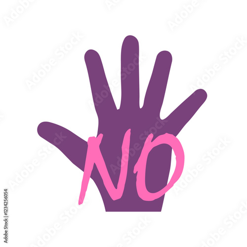 Logo feminismo. Día internacional de la mujer. Silueta de una mano con palabra NO