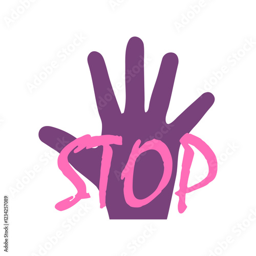 Logo feminismo. Día internacional de la mujer. Silueta de una mano con palabra STOP
