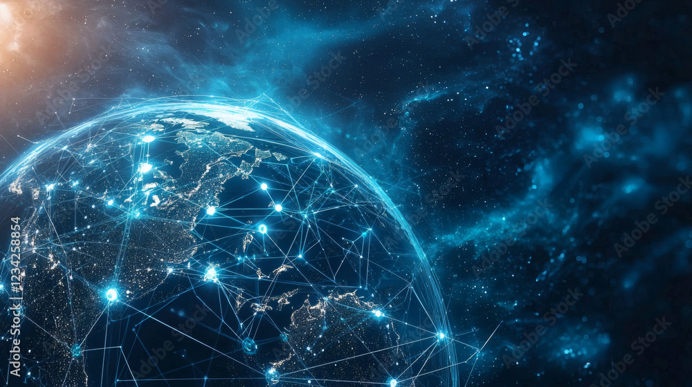 Fototapeta premium Sphere with a network of interconnected lines and nodes representing data connections