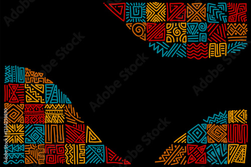 African ethnic tribal hand drawn ornament pattern background.
