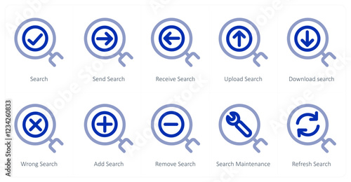 A set of 10 search icons as search, send search, receive search