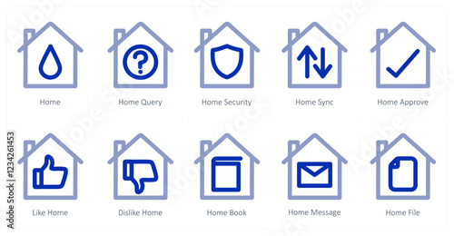 A set of 10 home icons as home, home query, home security