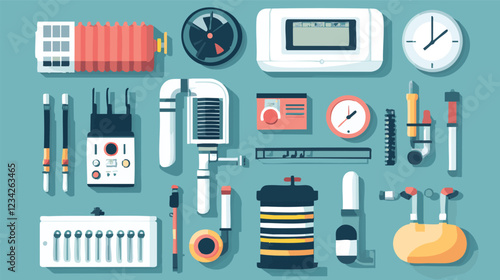 Vector , HVAC System Components: Modern Heating, Ventilation, and Air Conditioning Equipment