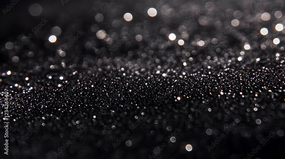 Sparkling particles scattered on a dark surface create a dazzling effect in soft light Sparkling particles scattered on a dark surface create a dazzling effect in soft light