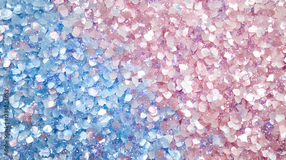 Obraz premium Colorful glittery background in pastel blue and pink with sparkling reflections for creative projects