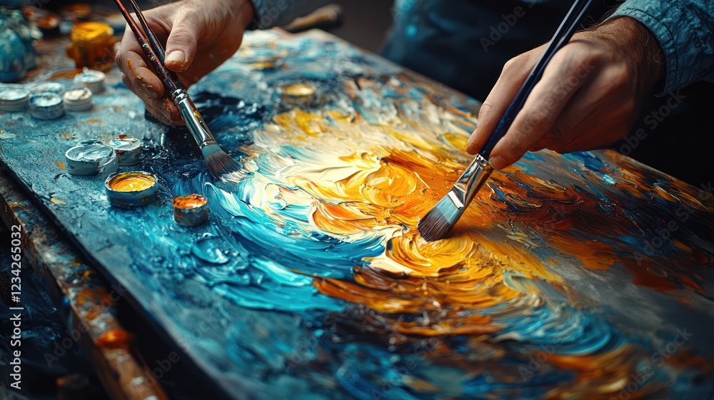 Obraz premium Artist's Hands Creating a Vibrant Impasto Painting