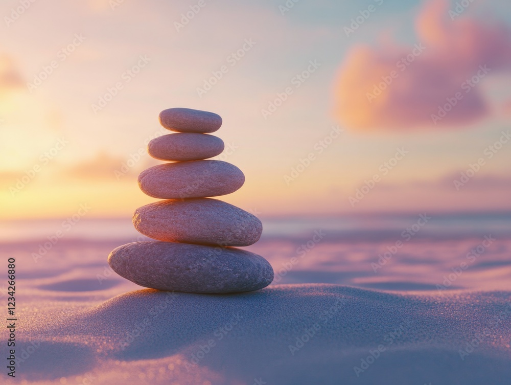Serene Sunset with Balance Stones