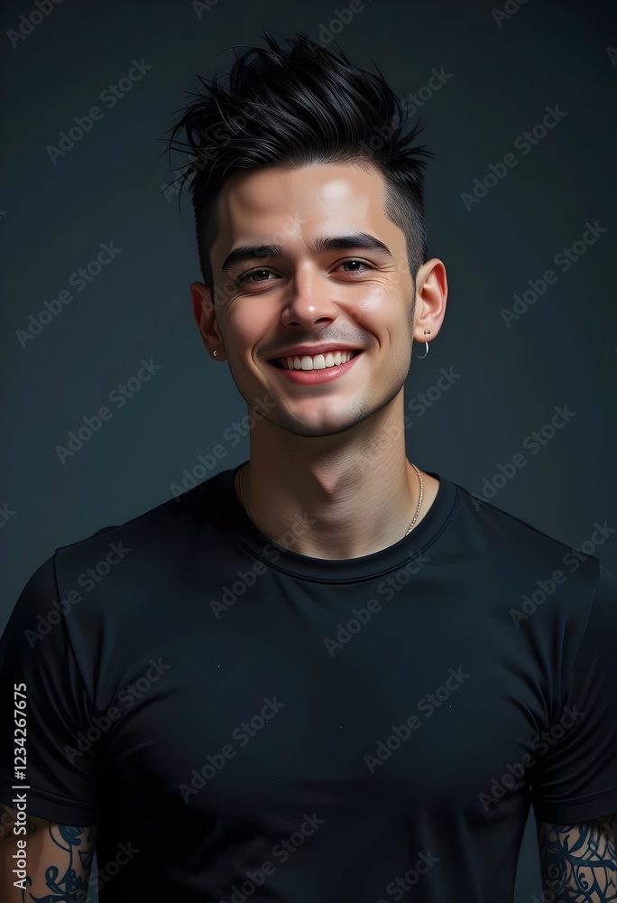 young handsome man wearing a blank black t-shirt, punk, rock, rock and rock. Suitable for t-shirt design mockup, edgy, rebellious, attitude, cool, casual, streetwear, minimalist, bold, graphic, sexy young handsome man wearing a blank black t-shirt, punk, rock, rock and rock. Suitable for t-shirt design mockup, edgy, rebellious, attitude, cool, casual, streetwear, minimalist, bold, graphic, sexy