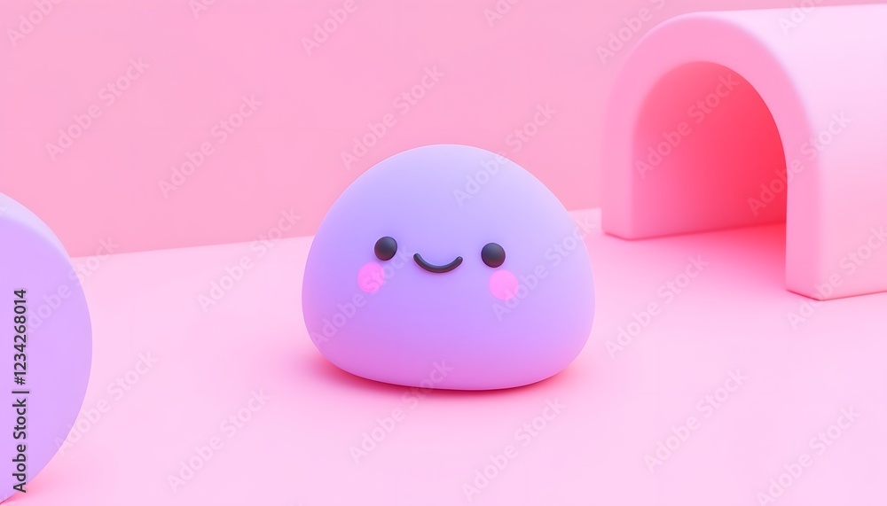 Cute Purple 3d Character in Pink Scene Cute Purple 3d Character in Pink Scene