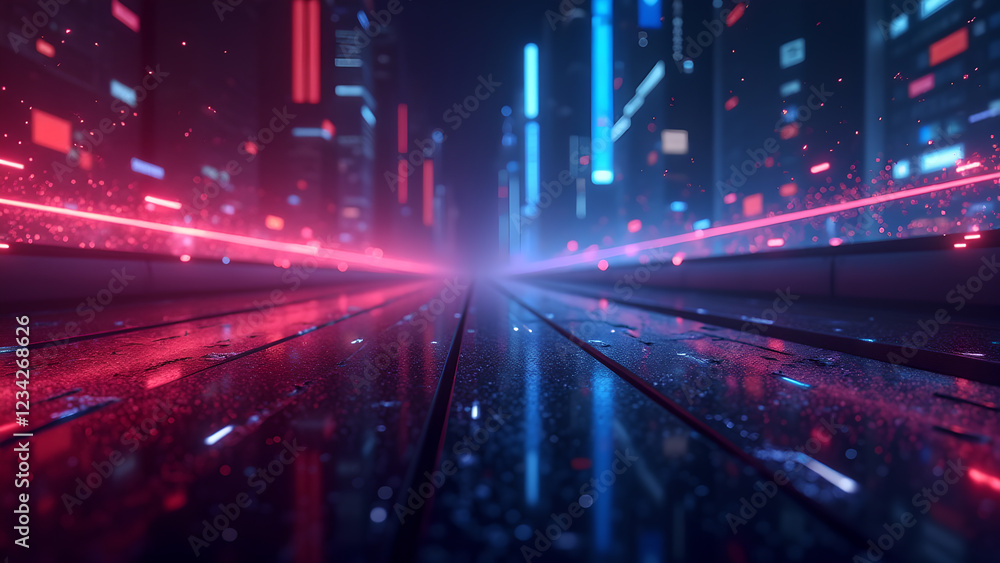 Futuristic Cityscape with Glowing Red and Blue Lights Futuristic Cityscape with Glowing Red and Blue Lights