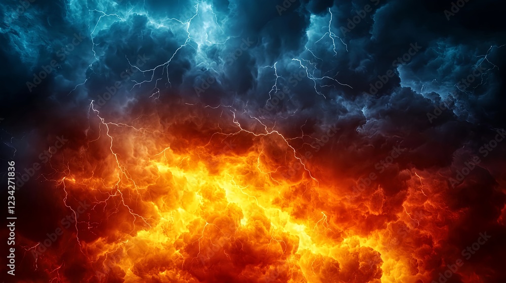 Fiery and Blue Storm Clouds Abstract Background Fiery and Blue Storm Clouds Abstract Background
