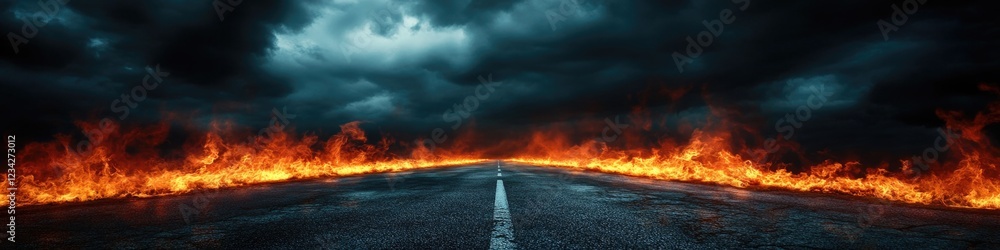 Road with flames and smoke Road with flames and smoke