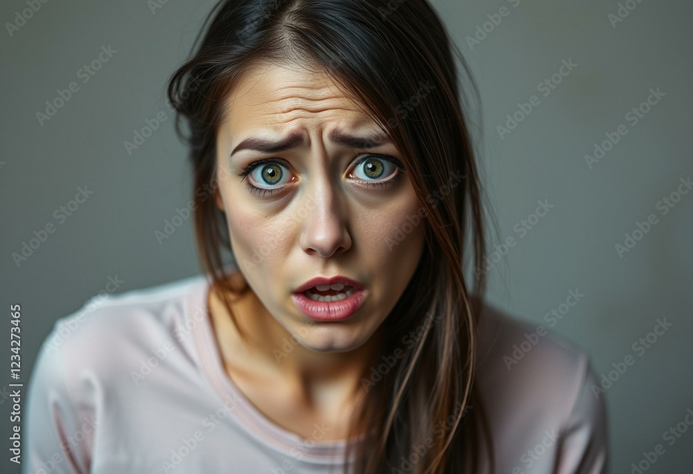 Scared female portrait from a slight angle Scared female portrait from a slight angle