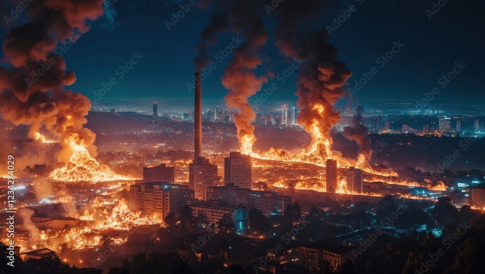 Cityscape Inferno: Night Fire Disaster Cityscape Inferno: Night Fire Disaster