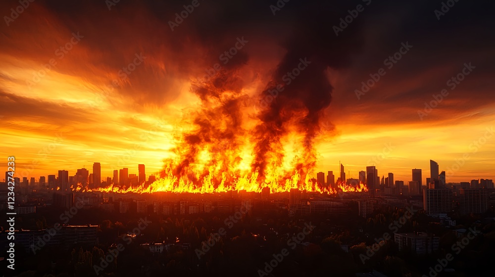 Fototapeta premium Fiery Cityscape at Sunset