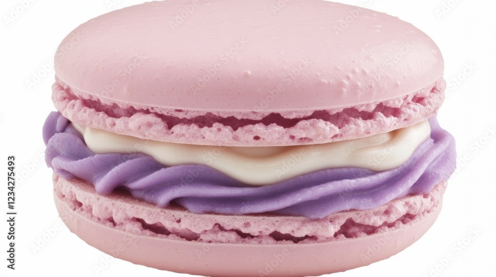 Pink and Purple Macaron with Cream Filling, a Delicate French Pastry Dessert on White Background Pink and Purple Macaron with Cream Filling, a Delicate French Pastry Dessert on White Background