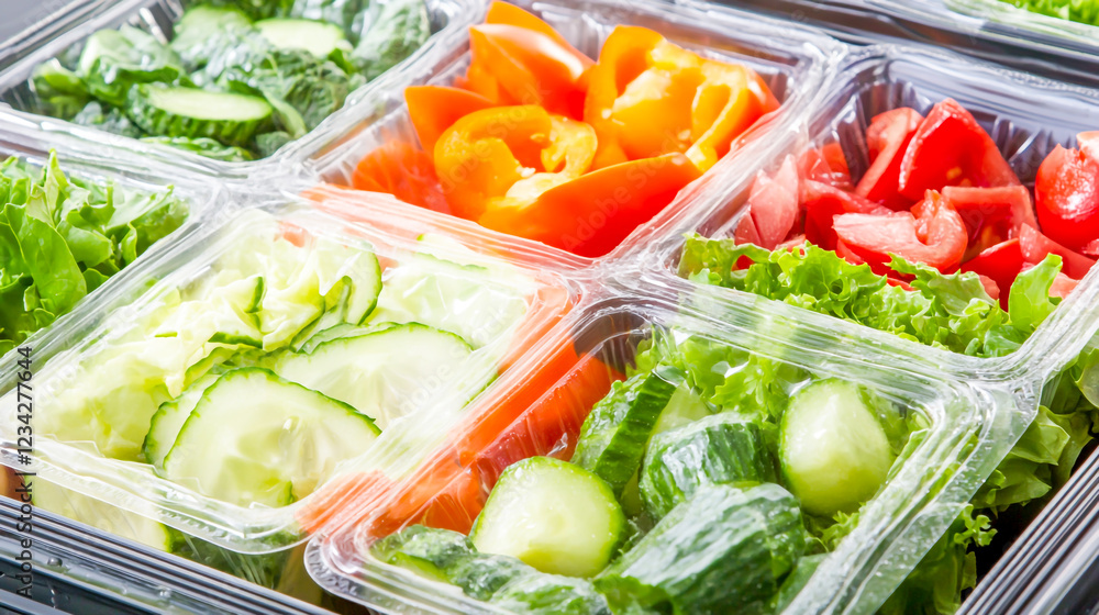 Pre-packaged salad with fresh vegetables represents a quick, healthy, and convenient meal option for busy lifestyles Pre-packaged salad with fresh vegetables represents a quick, healthy, and convenient meal option for busy lifestyles