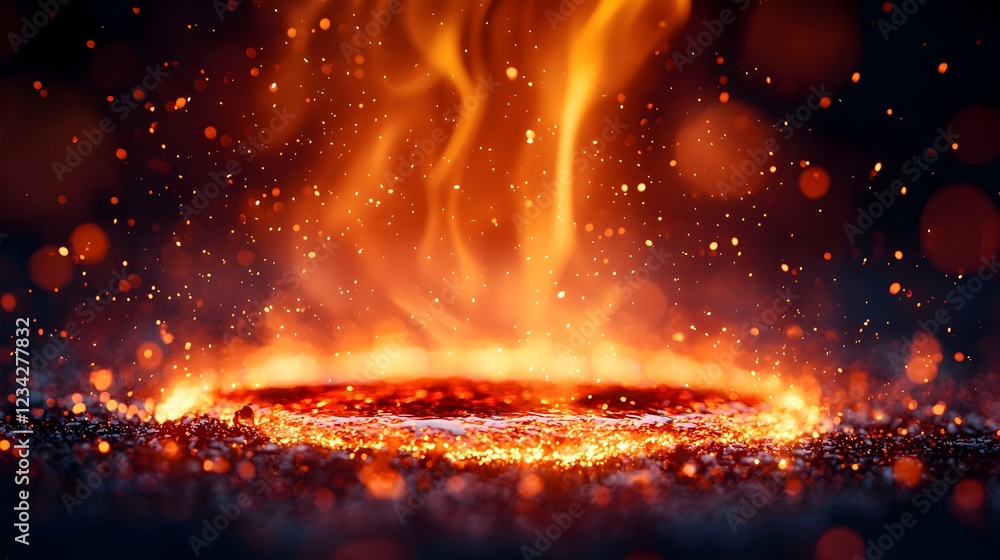 Fiery Embers Glowing in Dark Background Fiery Embers Glowing in Dark Background