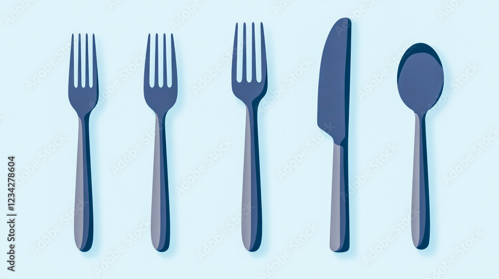 Set of fork, knife, and spoon icons in flat style. Minimalistic cutlery silhouettes for logotype design Set of fork, knife, and spoon icons in flat style. Minimalistic cutlery silhouettes for logotype design