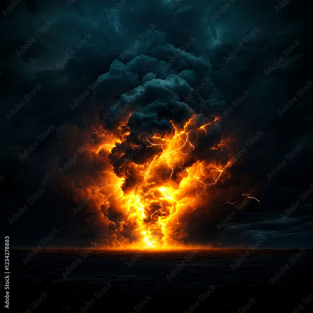 Fototapeta premium Fiery Explosion with Dark Clouds and Intense Light