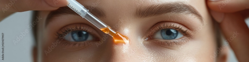 Person applying drops or ointment to the eye, highlighting importance of eye hygiene Person applying drops or ointment to the eye, highlighting importance of eye hygiene