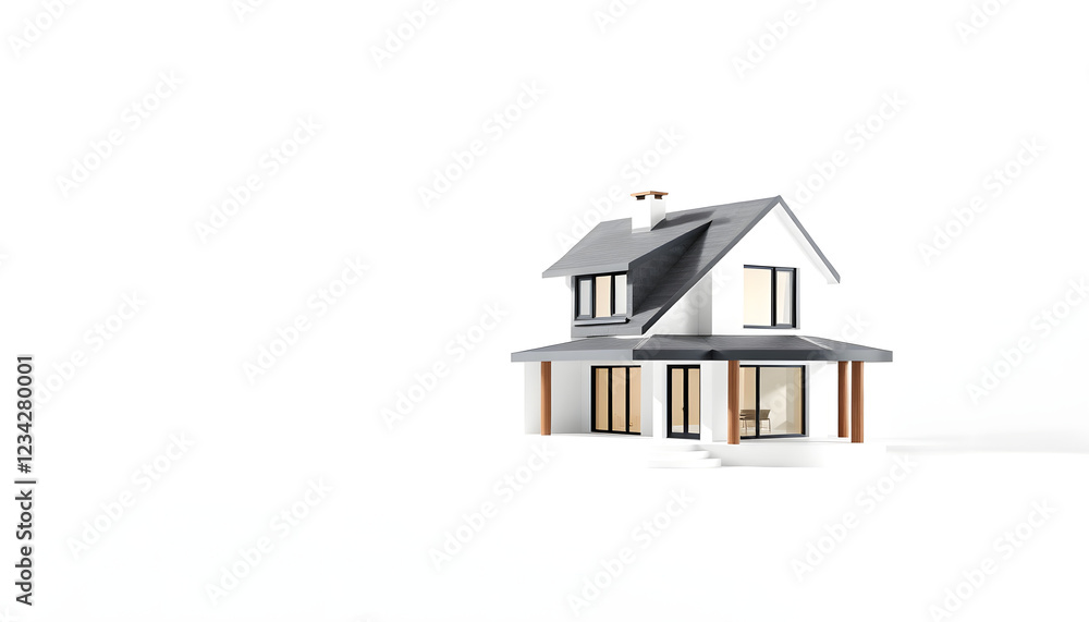 Modern house on white background, 3d illustration , with white tonespng Modern house on white background, 3d illustration , with white tonespng