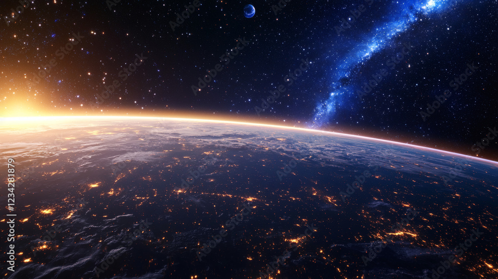 Fototapeta premium Aerial view of earth from outer space showing continents and clouds in the atmosphere