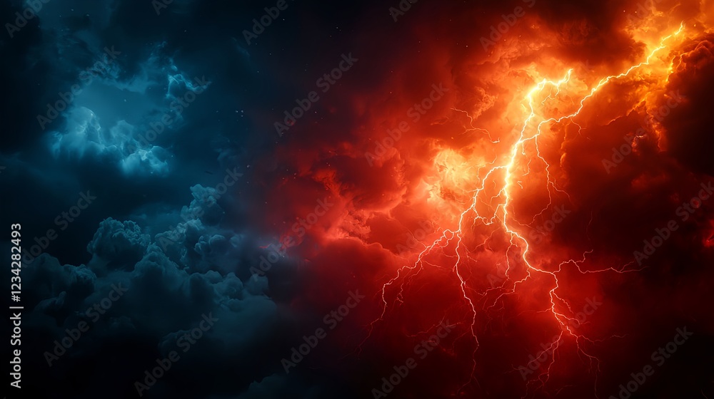 Fiery Lightning Storm in Dark Sky Fiery Lightning Storm in Dark Sky