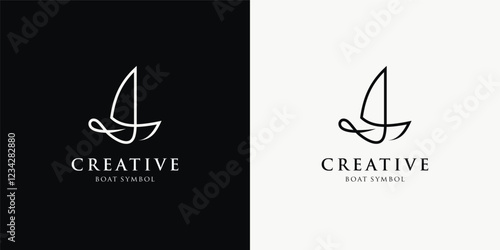 Sailboat continuous one line icon drawing logo design