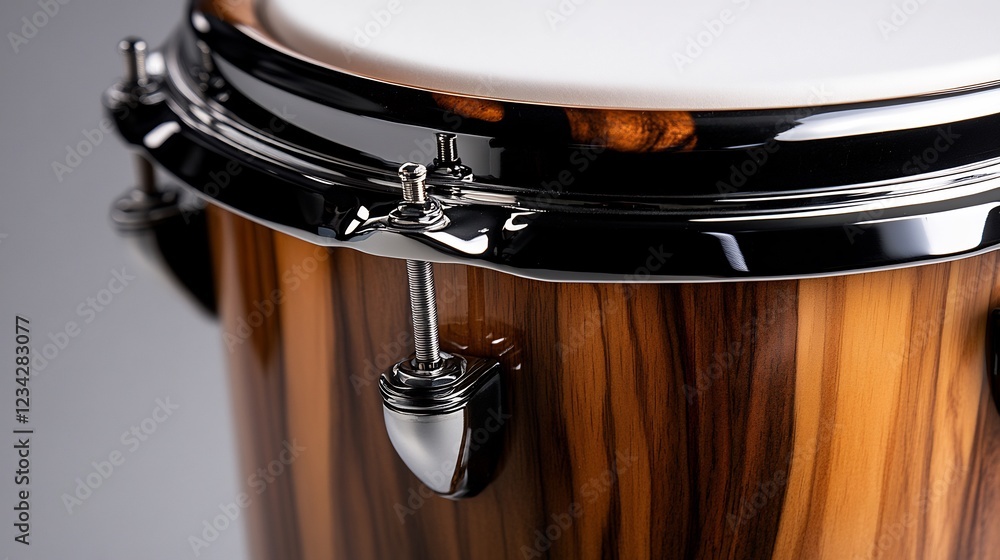 Obraz premium Close-up of a Exquisite Wooden Drum with Chrome Hardware