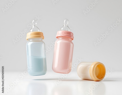 Cute Baby Bottles in Pastel Colors Perfect for Feeding photo