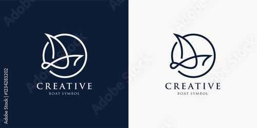 Sailboat with a  line icon set logo design