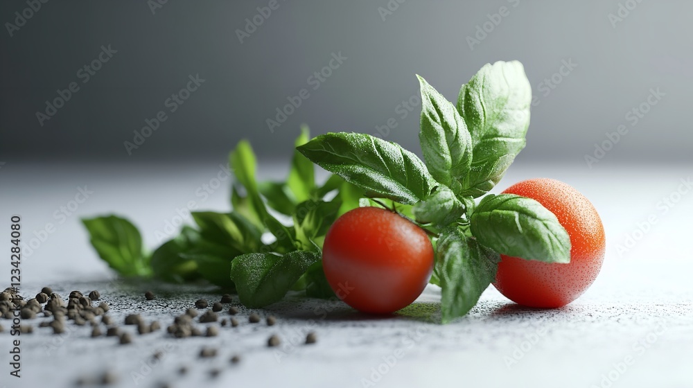 Spices Basil Herbs and Tomato on White Background Design
Spices Basil Herbs and Tomato on White Background Design