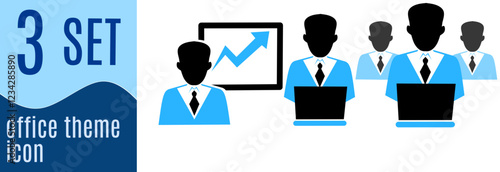 Set of business people vector icons in black and blue. office and organization management, business management, office people icon