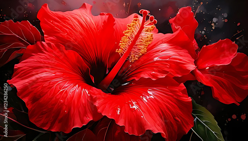Very colorful seamless pattern of tropical red flowers