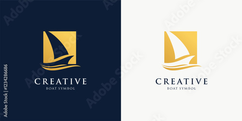 Inspiration Sail Boat Ship Vessel white sea wave for Ocean Sailing Adventure Travel Trip Transportation logo design