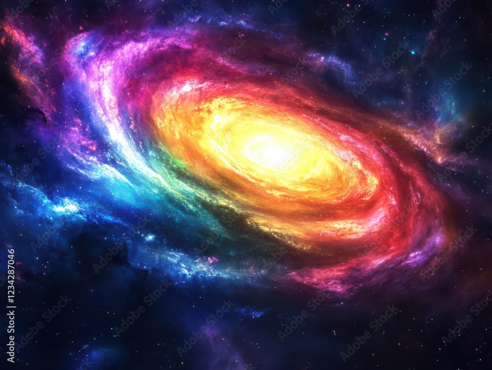 Colorful vibrant swirling galaxy, Colorful vibrant swirling galaxy,