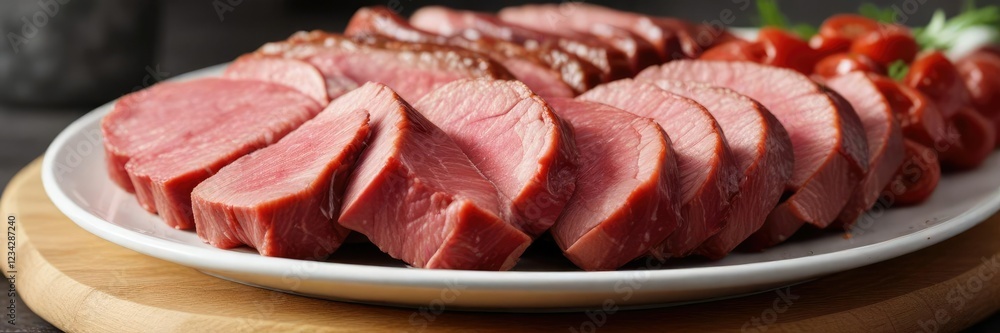 Raw steak with sliced Argentinian chorizos on a plate, argentinian sausage, sliced meat, cooked food Raw steak with sliced Argentinian chorizos on a plate, argentinian sausage, sliced meat, cooked food