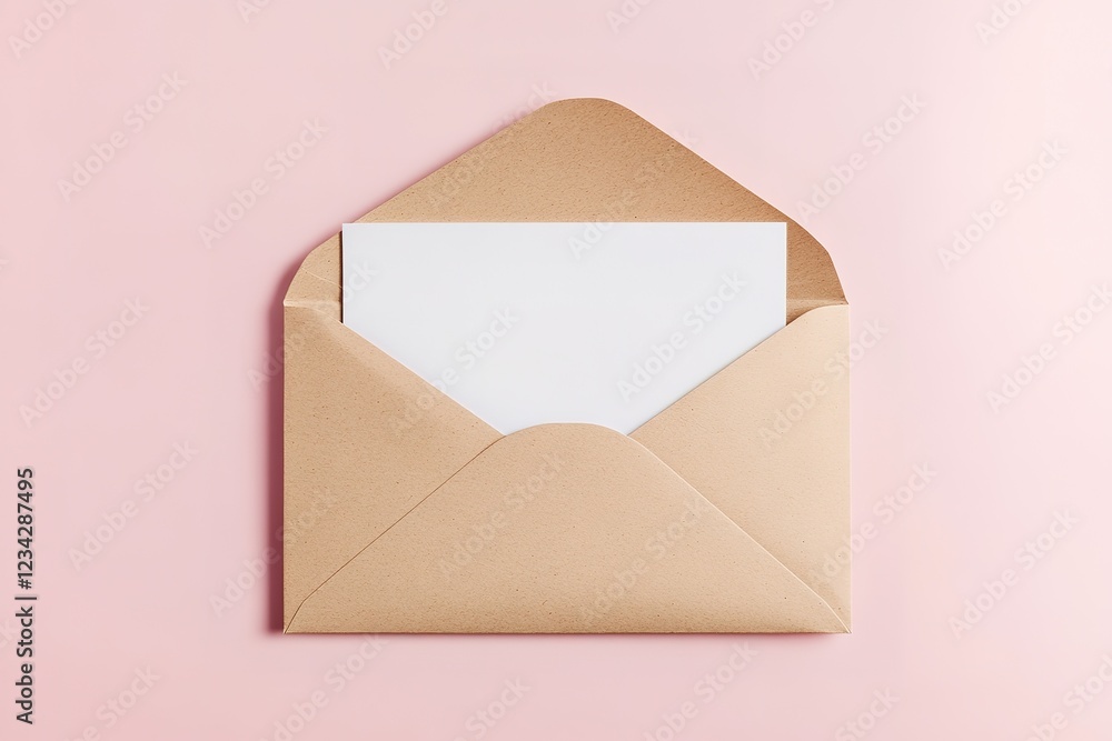 Blank White Paper in Open Envelope: Message, Communication, Correspondence, Mail, Post, Letter, Stationery, Office Blank White Paper in Open Envelope: Message, Communication, Correspondence, Mail, Post, Letter, Stationery, Office